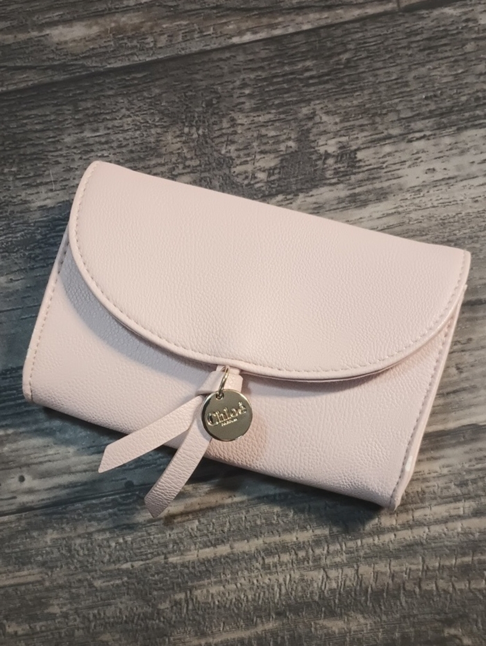 Light Pink Faux Leather Wallet with Gold Charm